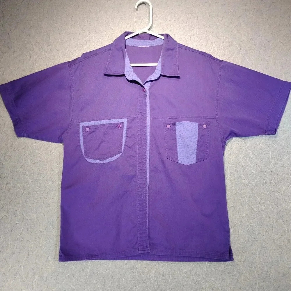 Women's Purple Cotton Short Sleeve 2 Pocket Cotton Shirt NO NAME  NO TAGS